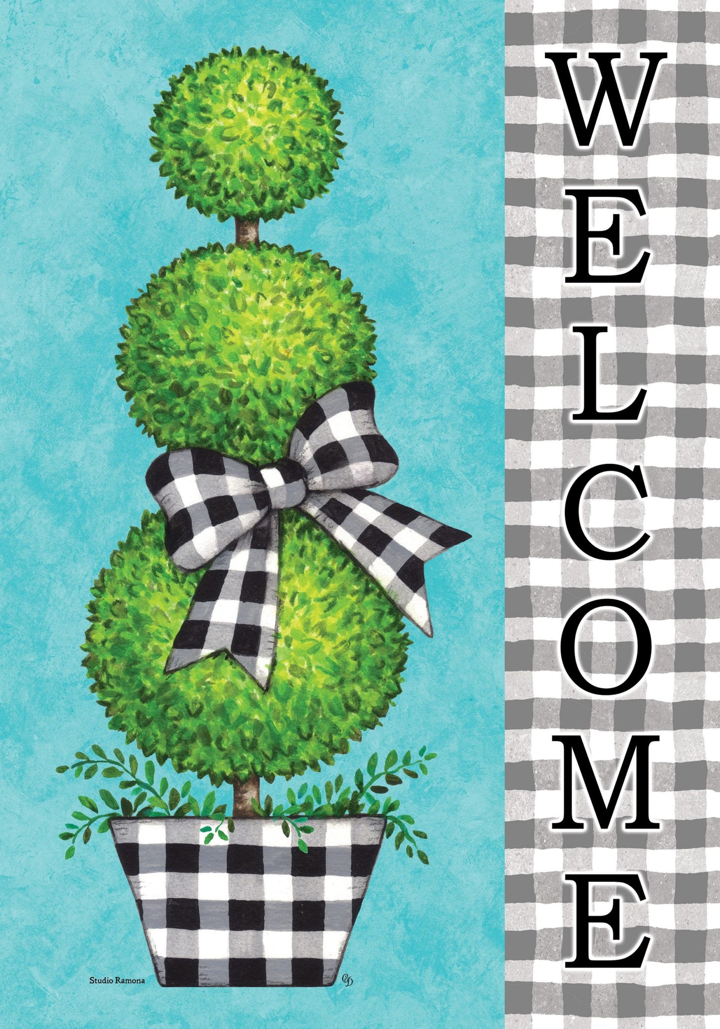 Gingham Topiary Flag 12" x 18"