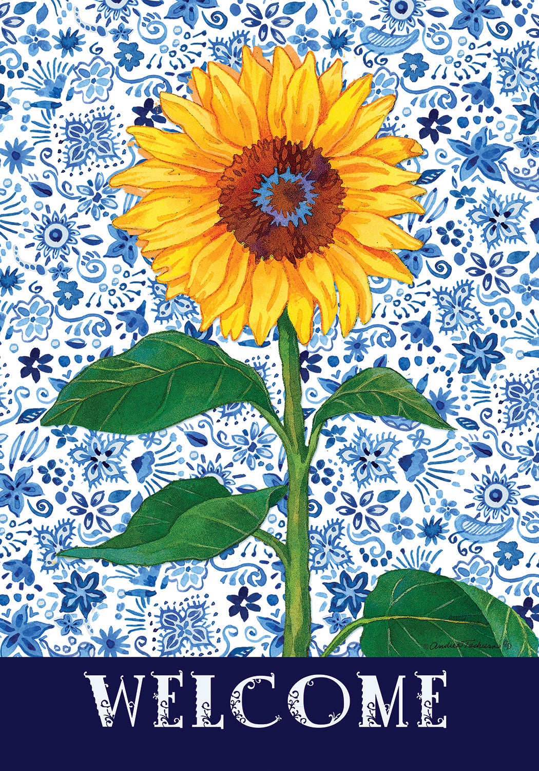 Sunflower on Blue Flag 28" x 40"