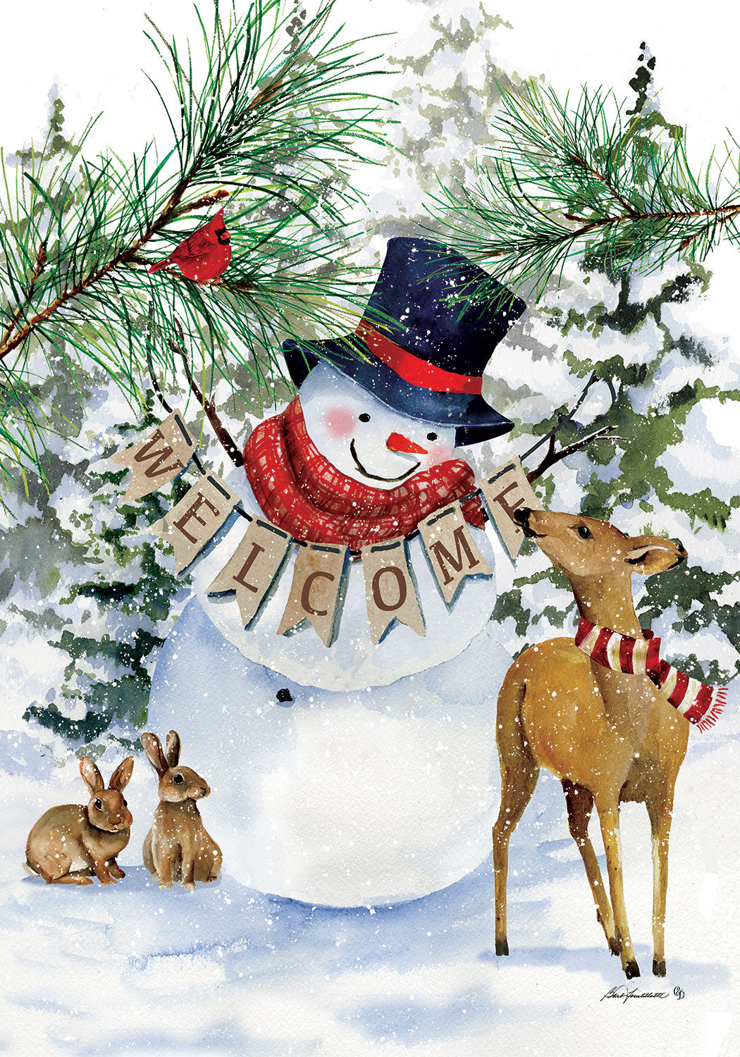 Custom Decor Deer Snowman Flag, Large 28"x40"