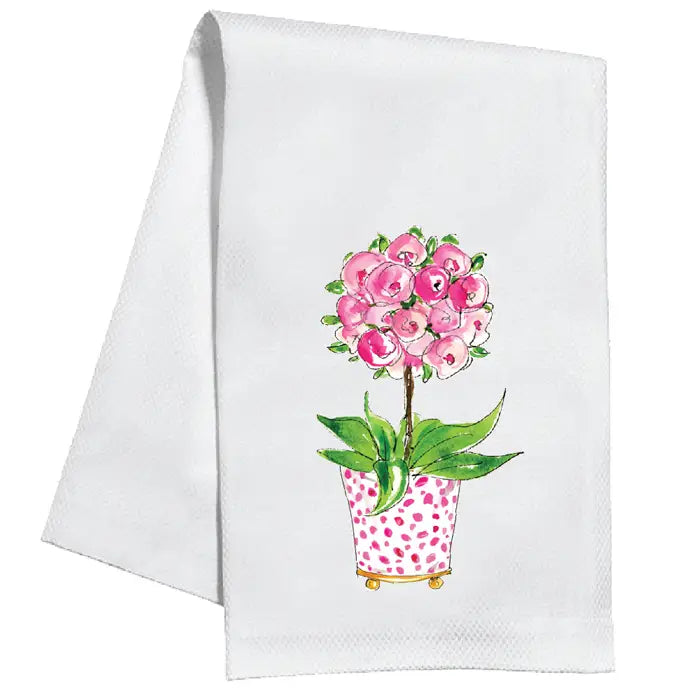 Handpainted Pink Roses in Cashe Pot Kitchen Towel