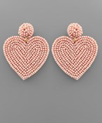 Seed Bead Heart Earrings, Blush