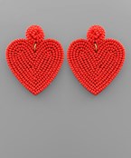Seed Bead Heart Earrings, Red