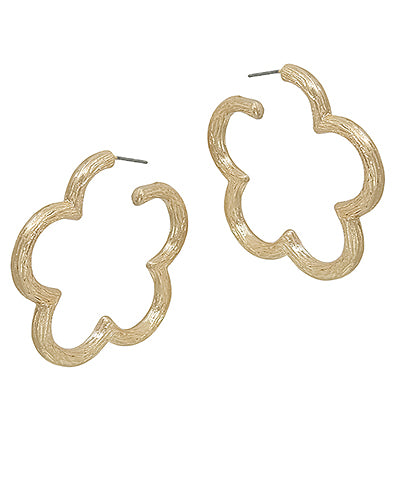 Textured Flower Shape Hoop Earrings