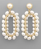 Multi Pearl Dangle Oval Earrings