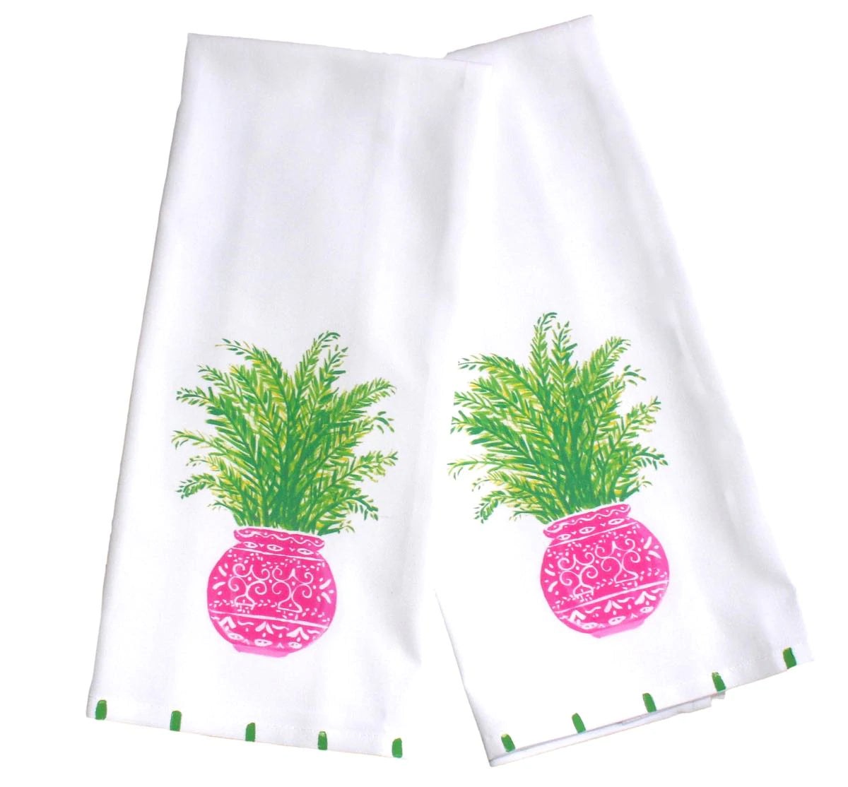 PINK CHINOISERIE PALM TEA TOWEL