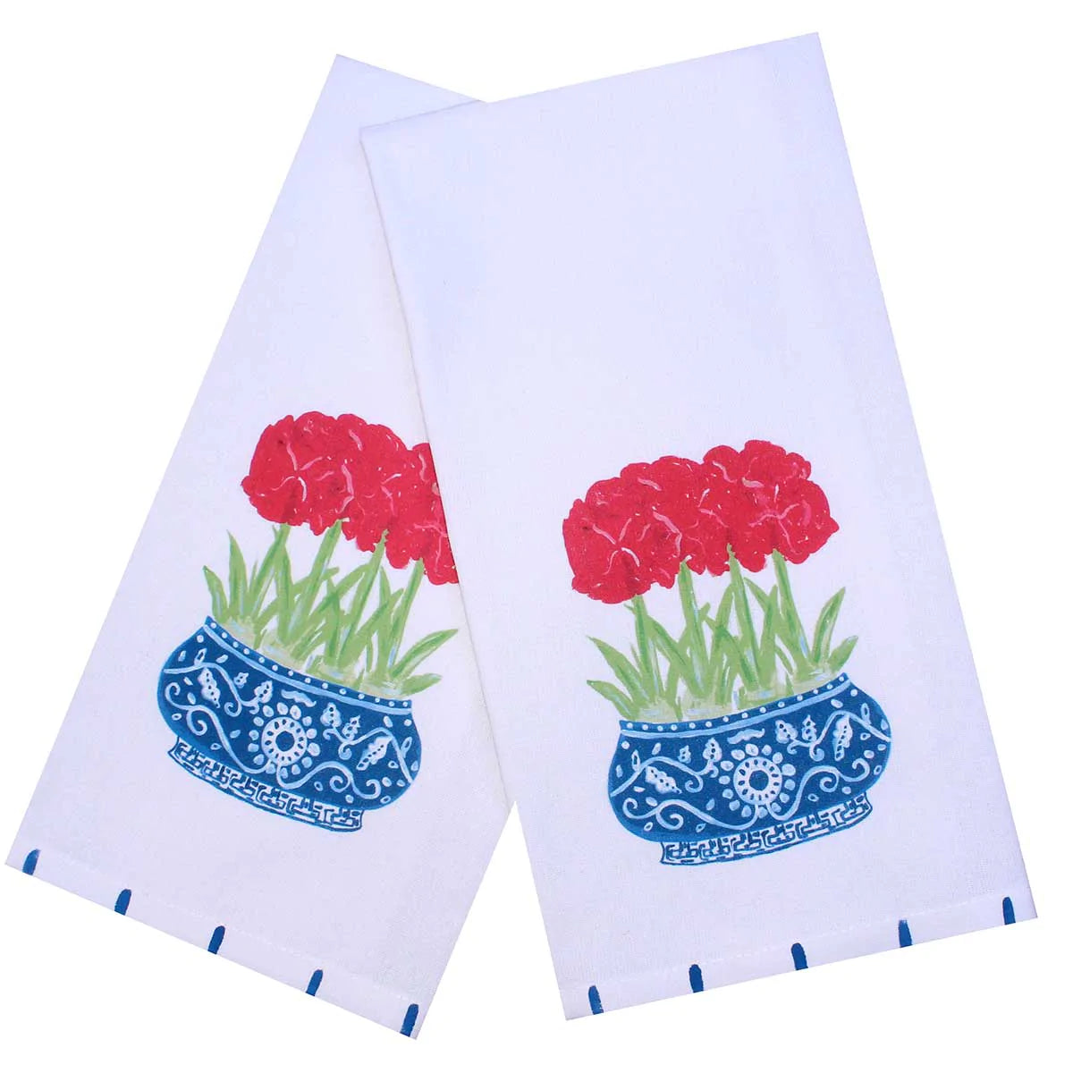 RED AMARYLLIS CHINOISERIE TEA TOWEL