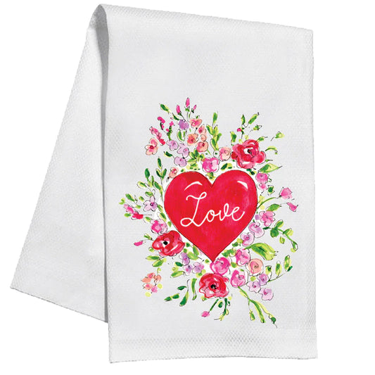 Floral Red Heart Kitchen Towel