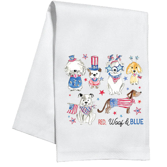 Red Woof & Blue Patriotic Dogs Kitchen Towel
