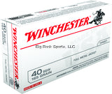 Winchester USA40SW Pistol Ammo 40 S&W, FMJ, 165 Gr, 1060 fps, 50 Rnd, Boxed