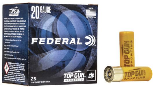 Federal TGS224 8 Top Gun Shotshell, 20 Gauge, 2-3/4", 7/8oz, 1,250 Feet Per Second #8, 25 Rounds Per Box