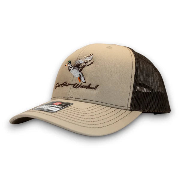 East Coast Waterfowl Embroidered Woodie Logo Snapback Hat- Khaki/Coffee