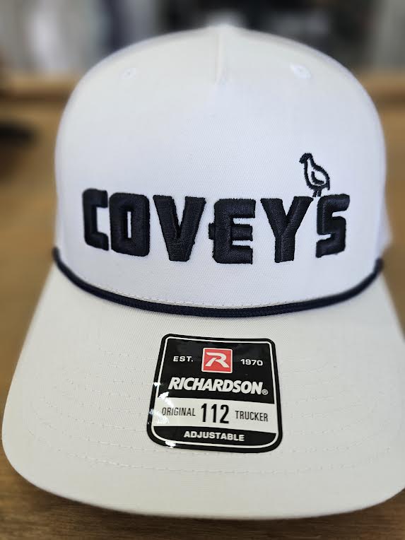 Covey's Logo Hat, Solid White with Navy Rope