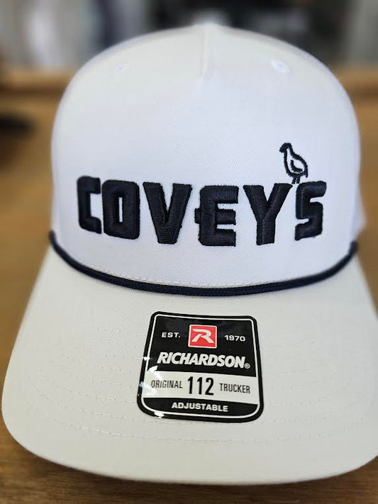 Covey's Logo Hat, Solid White with Navy Rope