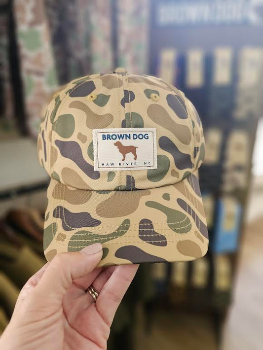 Brown Dog Camo Cap- 6 Panel Unstructured with Fabric Patch