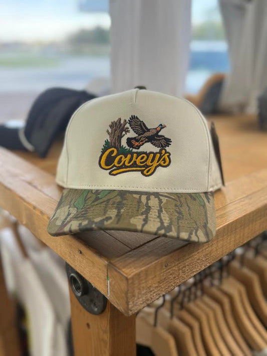 Covey's Vintage Turkey Hat, Ivory/ Mossy Oak Green Leaf