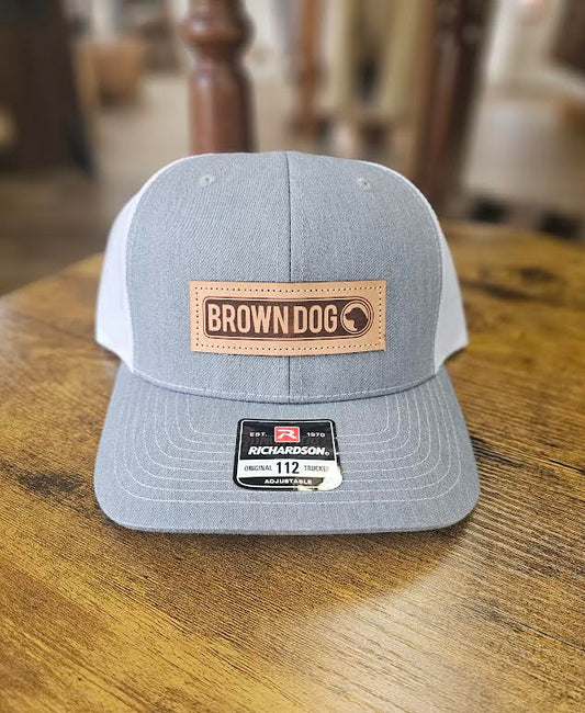 Brown Dog Hat, Heathergrey/ White 112 with Standard Leather Patch