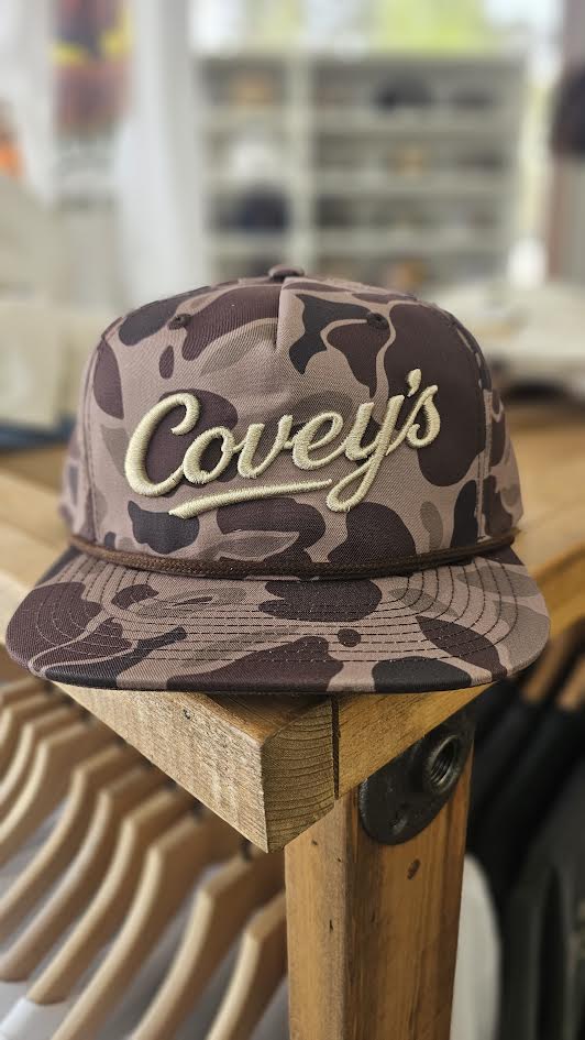 Covey's Logo Hat, Bark Duck Camo w/ Brown Rope
