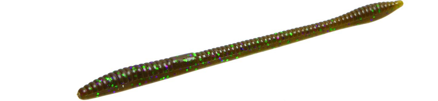 Zoom 006349 Trick Worm , 6 1/2", 20Pk, Green Pumpkin Purple Green