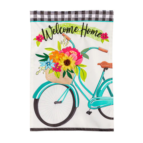Evergreen Welcome Home Bicycle Applique Garden Flag