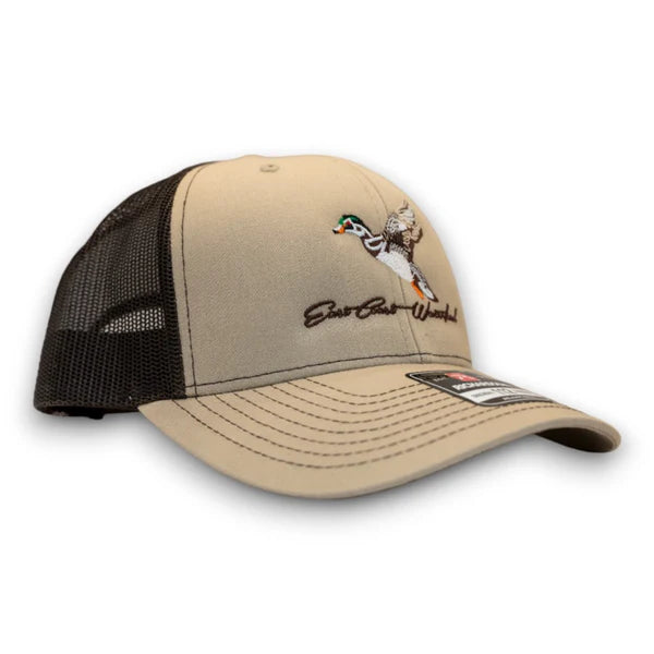 East Coast Waterfowl Embroidered Woodie Logo Snapback Hat- Khaki/Coffee