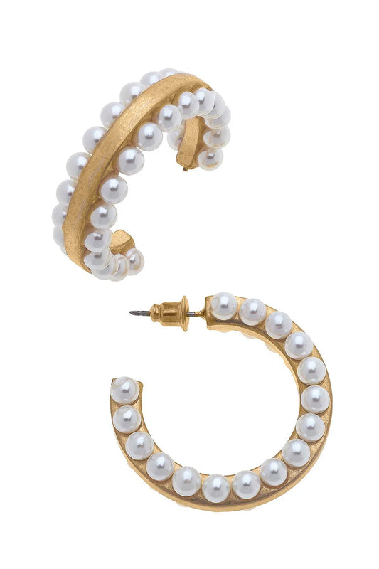 Canvas Ashlynn Pearl-Studded Hoop Earrings in Ivory