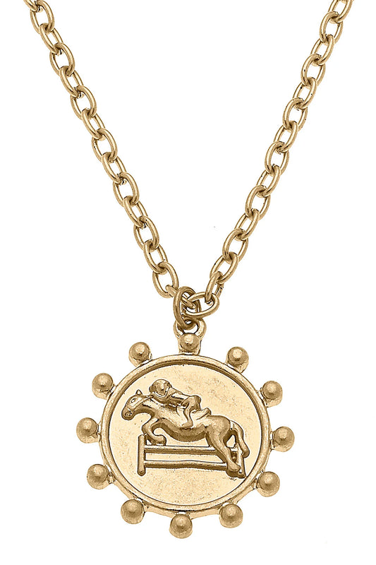 Canvas Sawyer Equestrian Pendant Necklace, Worn Gold