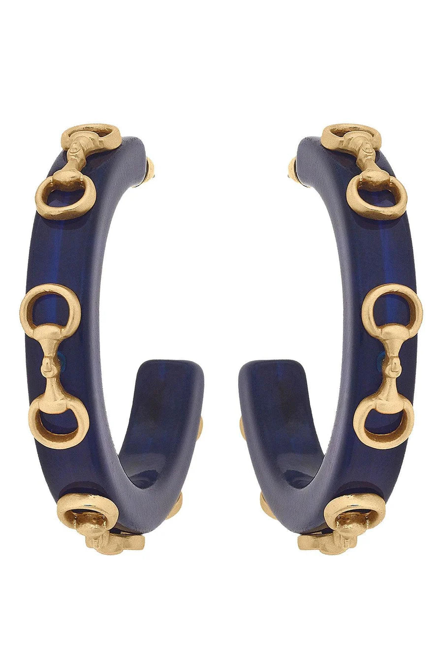 Canvas Sutton Horsebit Resin Hoop Earrings, Navy