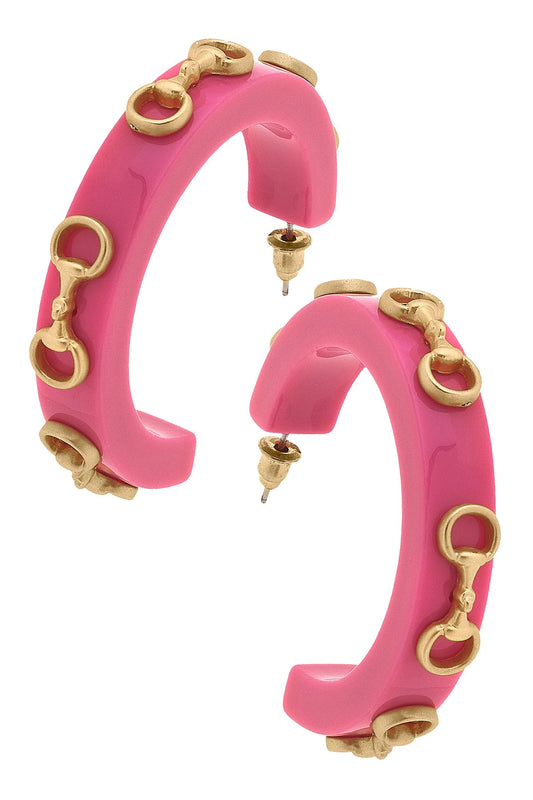 Canvas Sutton Horsebit Resin Hoop Earrings in Pink
