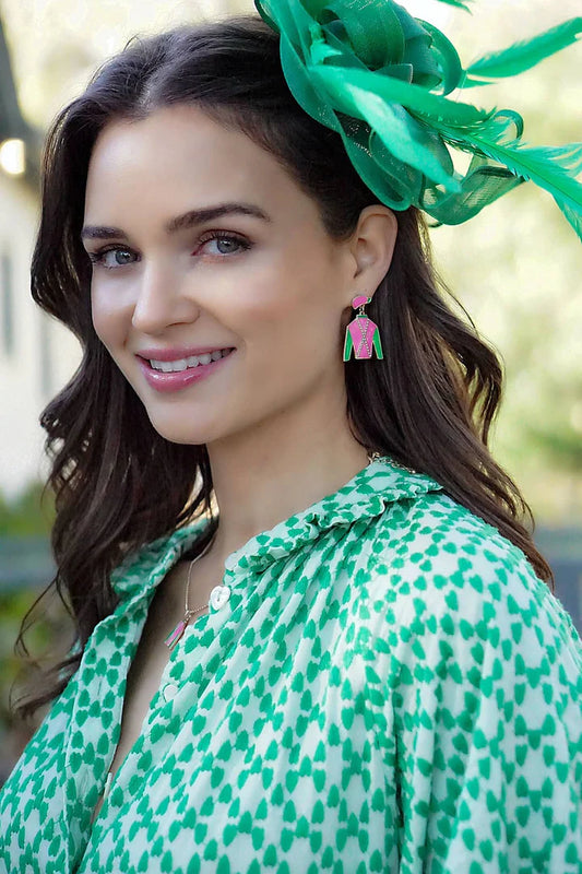 Canvas Justify Jockey Silk Enamel Drop Earrings in Pink & Green