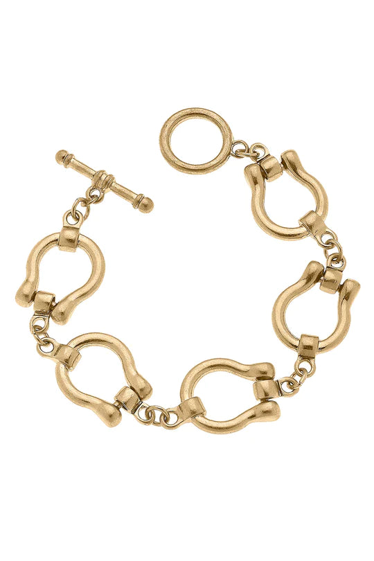Canvas Trigger Horsebit Linked Bracelet, Worn Gold