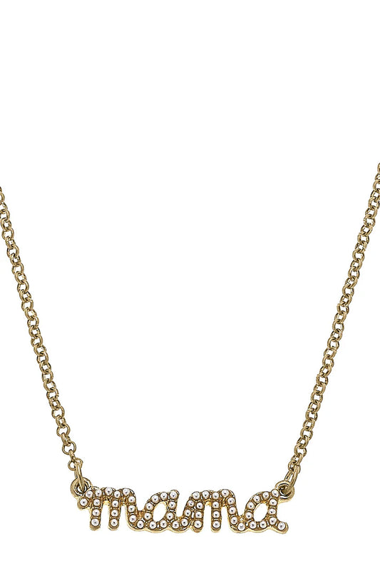 Canvas Mama Pearl Studded Script Necklace