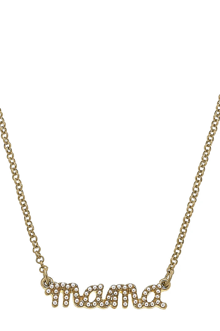 Canvas Mama Pearl Studded Script Necklace