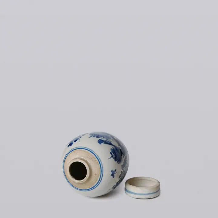 Blue and White Porcelain Mini Bird and Flower Round Jar