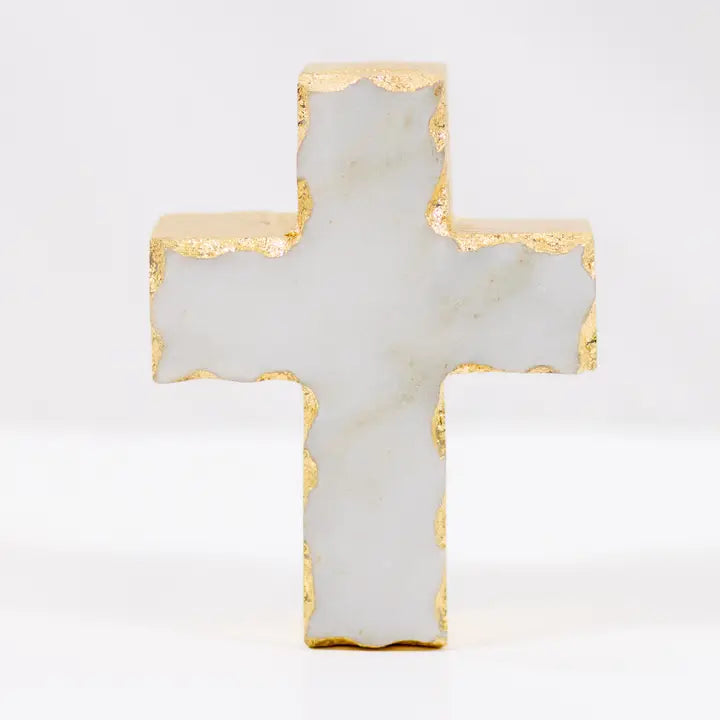 Cross Marble Decor White/Gold