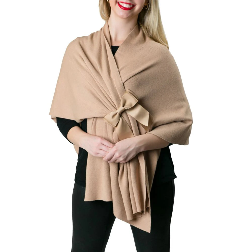 Grosgrain Ribbon Bow Keyhole Wrap, Camel