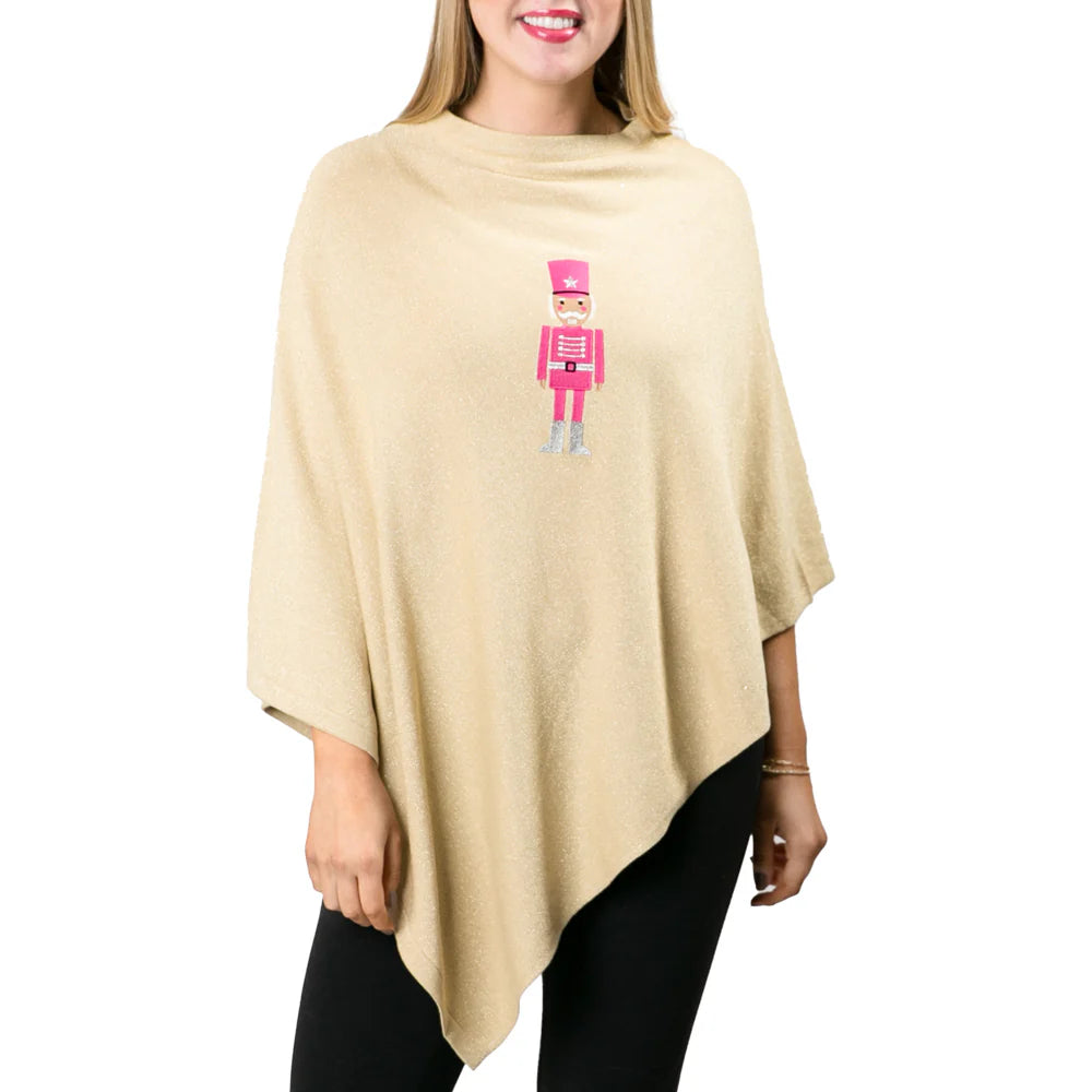 Holly Poncho- Metallic Gold with Pink Nutcracker