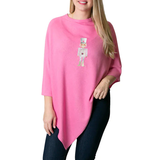 Holly Poncho- Hot Pink with Metallic Silver Nutcracker