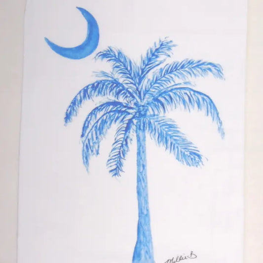 Watercolor Palm Moon White Flour Sack Towel