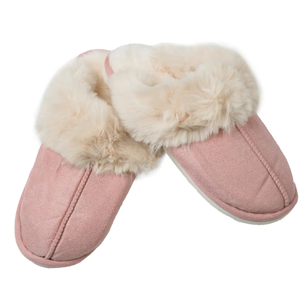 Slip-on Slippers- Light Pink with Faux Fur