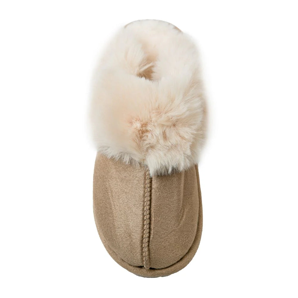 Slip-on Slippers- Taupe with Faux Fur