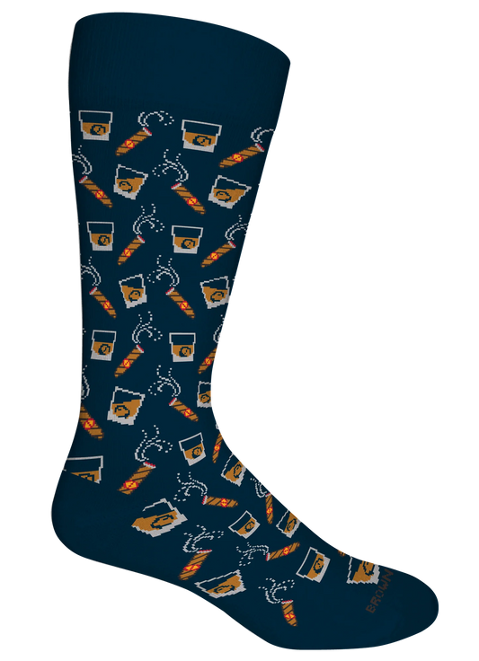 Brown Dog Hosiery Bourbon and Cigars Crew Socks, Navy