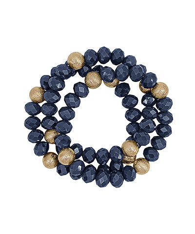 3 Row Satin Ball Accent Beads Bracelet, Navy