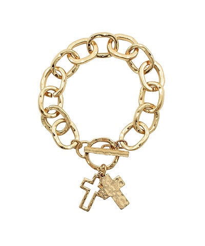 Hammered Cross & Outline Bracelet