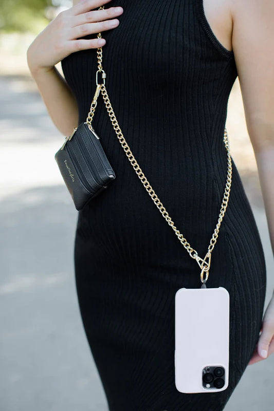 CLIP & GO CHAIN WITH ZIPPERED POUCH- GOLD