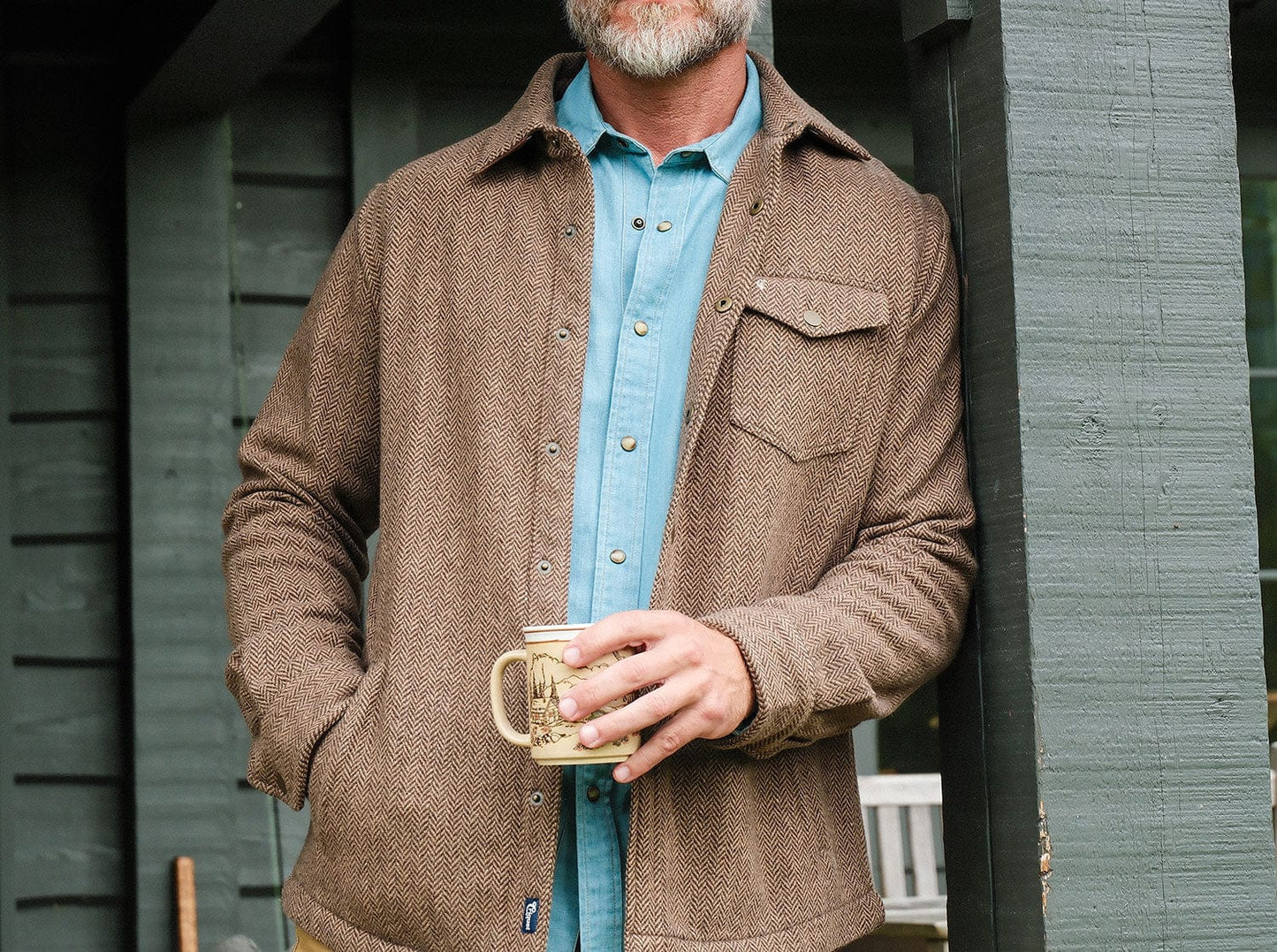 Criquet Herringbone Shacket, Camel