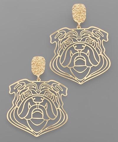 Filigree Bulldog Earrings, Gold