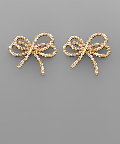 Crystal/Pearl Bow Earrings, CreamPearl/GD