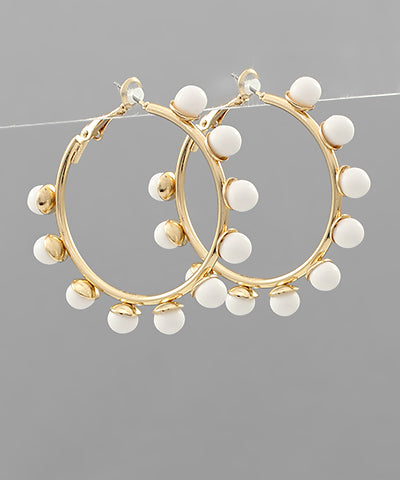 Color Ball Trimmed Hoops, White