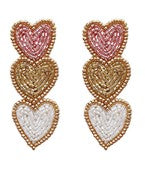 3 beaded Heart Earrings, Fuchsia