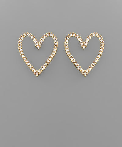 Pearl Bead Heart Outline Earrings, White/ Gold